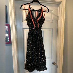 Girls from Savoy boutique dress sz 10. Black & white polka dot silk w/coral trim